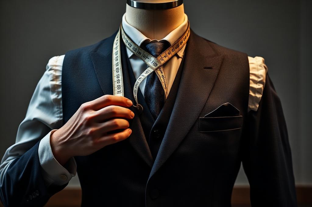 The tailor at work adjusting a suit on a mannequin